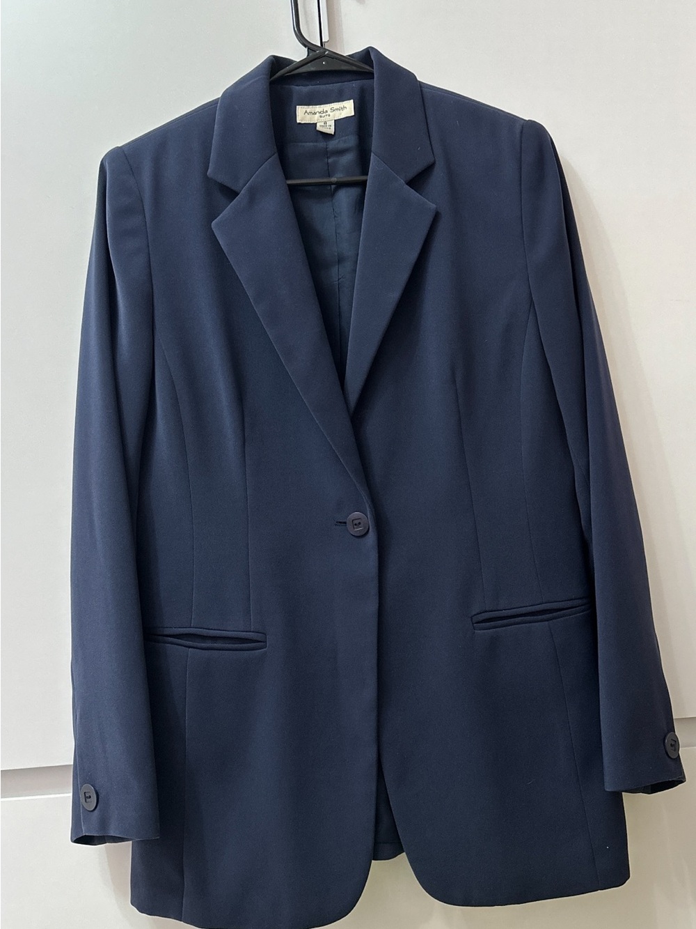 Amanda Smith Navy 3 Piece Suit Blazer Top Skirt Size 8